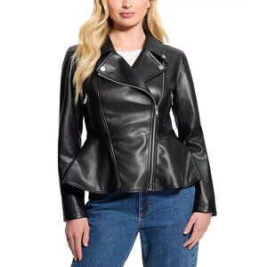 GUESS Womens Lvy Peplum Long Sleeves Casual Moto Jacket Black Size S NWT